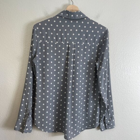 Express Portofino Shirt Womens Medium Gray Polka Dot Slim Fit Long Sleeve Blouse - Picture 6 of 7